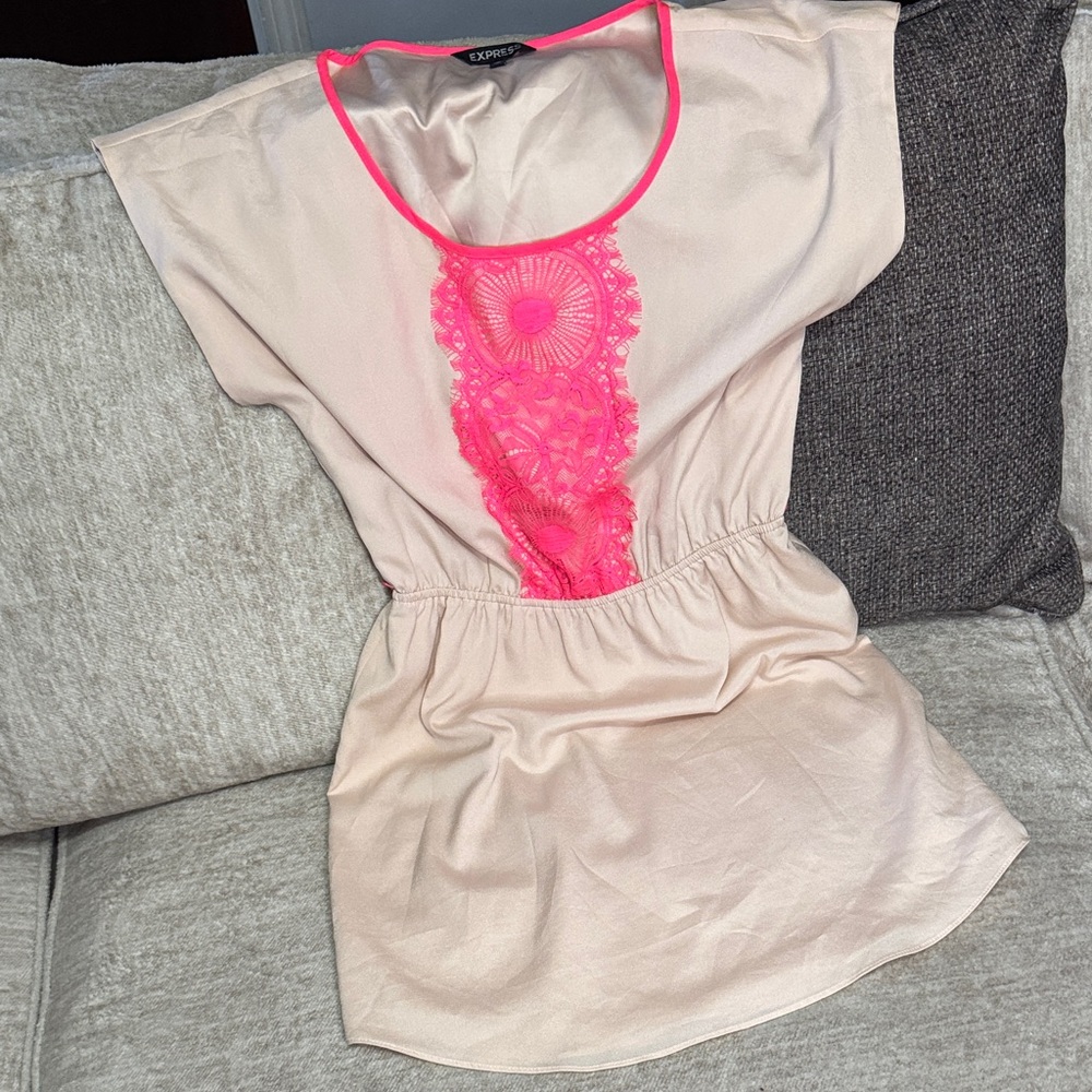 Express Women’s cream with pink lace detail mini dress